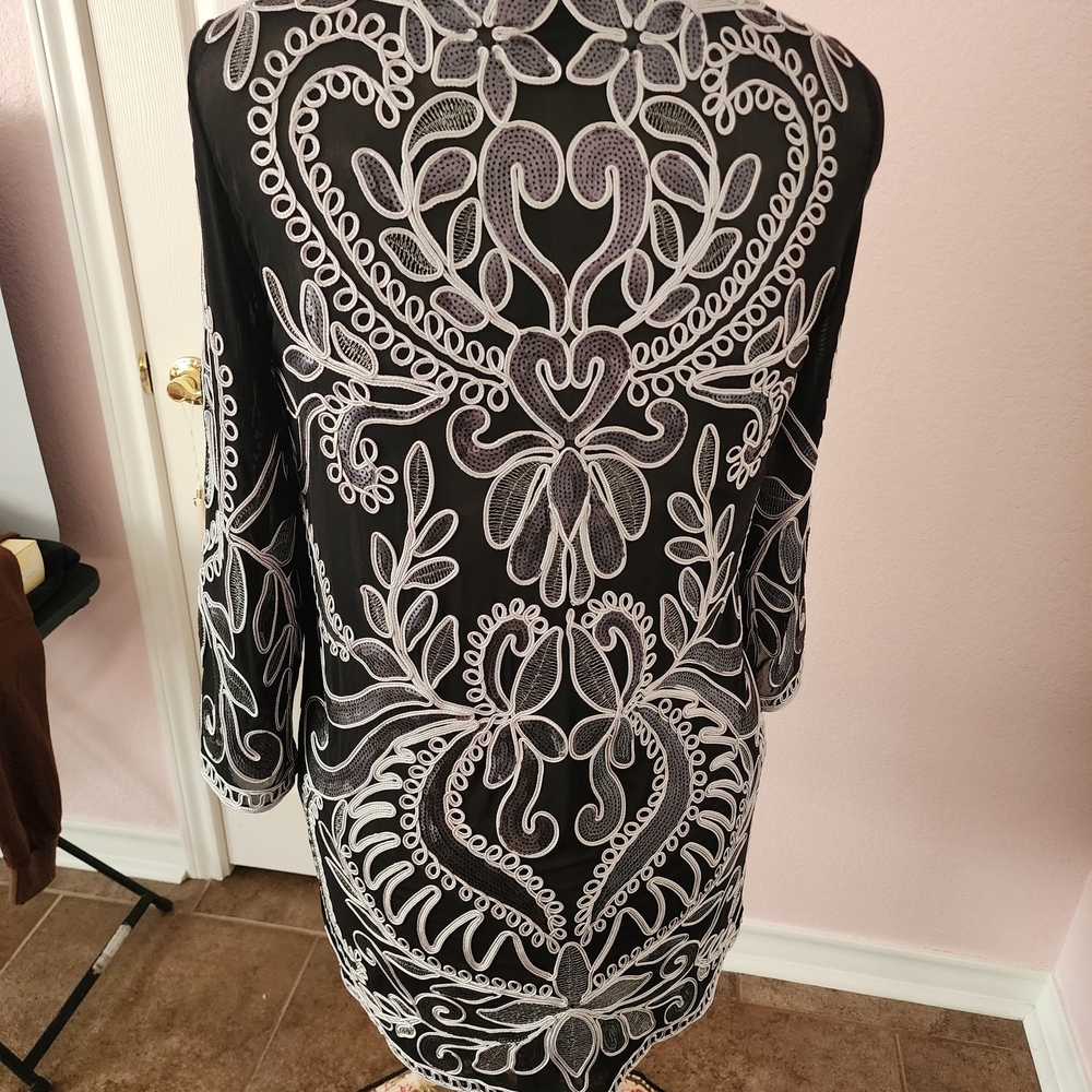 Chico's Black and White Embroidered Blazer - Picture 2 of 4